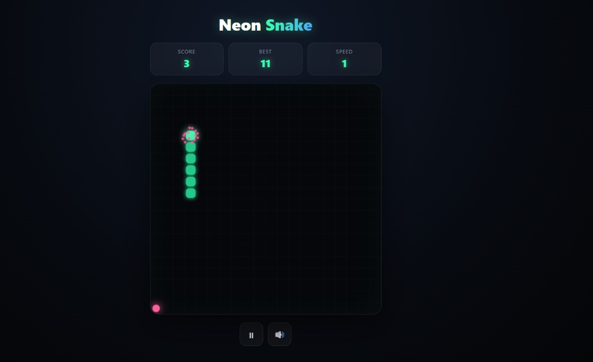 Neon Snake game with glowing canvas and particle effects preview