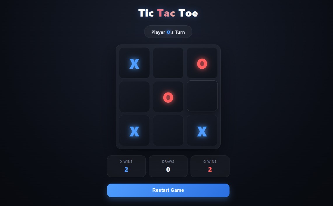 Tic-Tac-Toe game with neon X and O styling preview