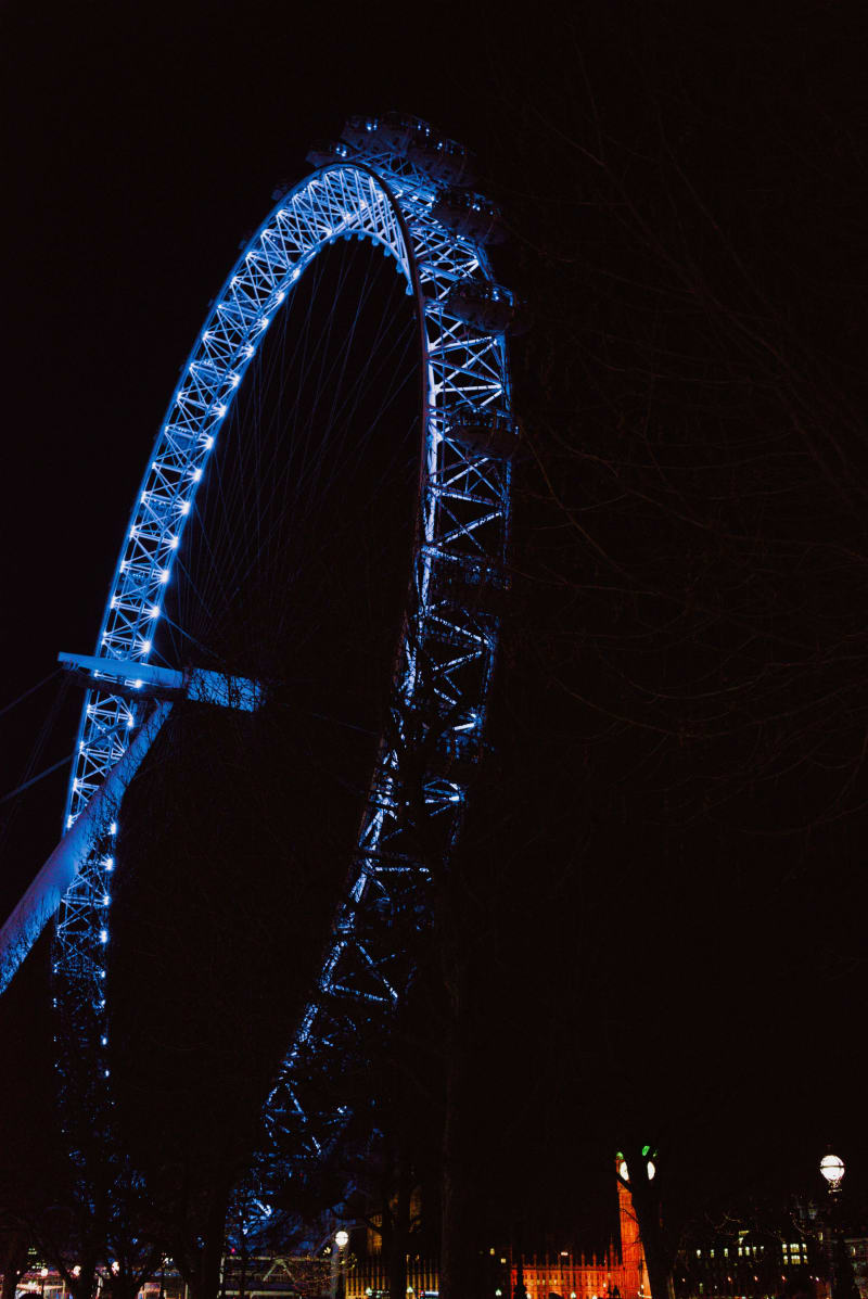 The London Eye in blue