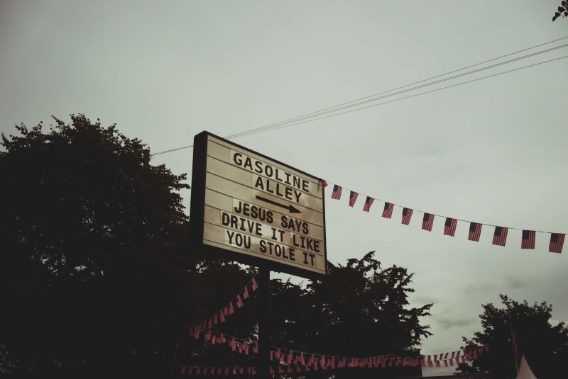 The sign for Gasoline Alley at Goodwood Revival