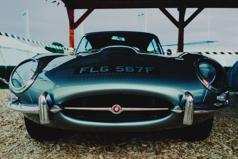 Jaguar E type at Goodwood in the paddock