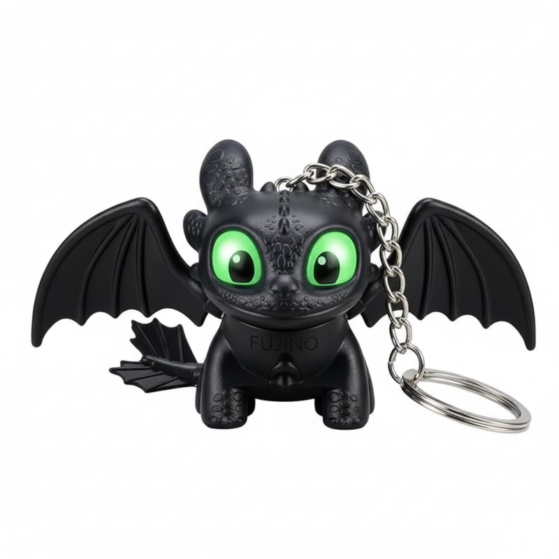 Toothless Fury Dragon Keychain with Reflective Eyes | Light & Night Dragon Inspired Fantasy Figure Collectible Bag Charm