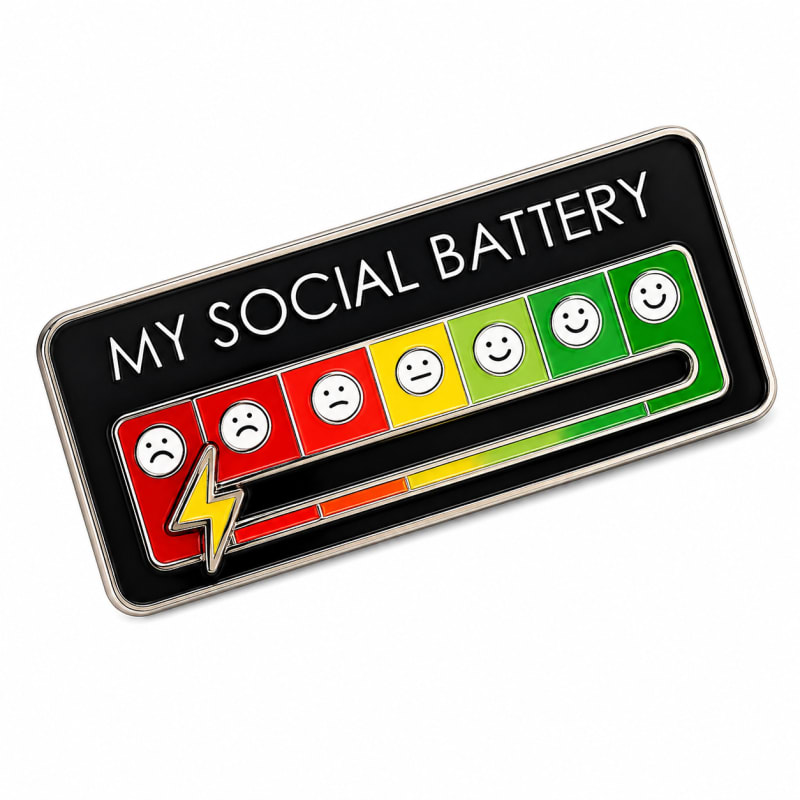 Social Battery Brooch Pin – Funny Mood Indicator Fashion Accessory
