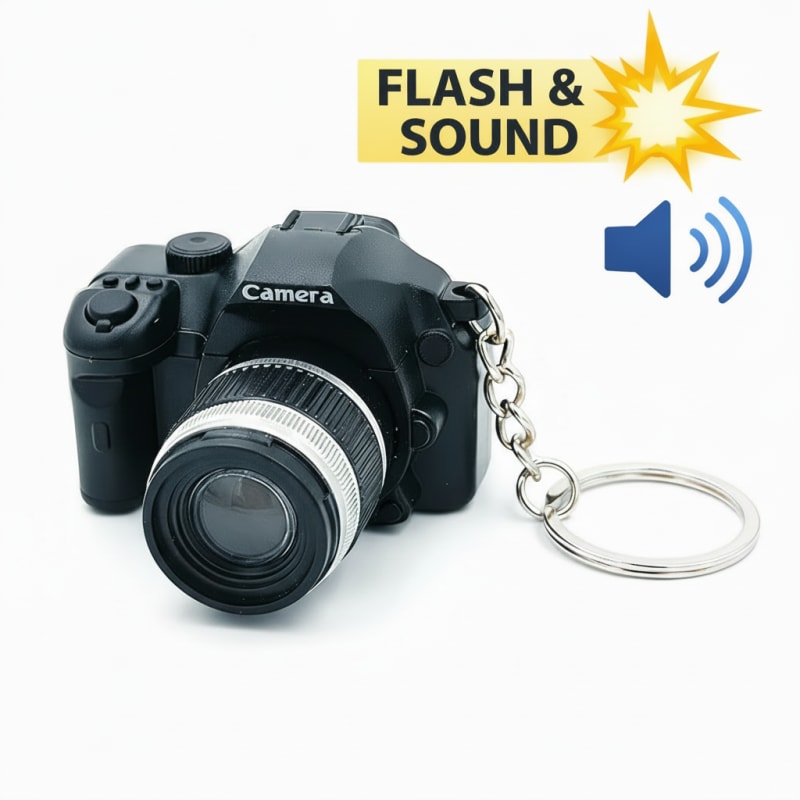 Mini Camera Keychain with Sound & Light – 5 Free Camera Stickers