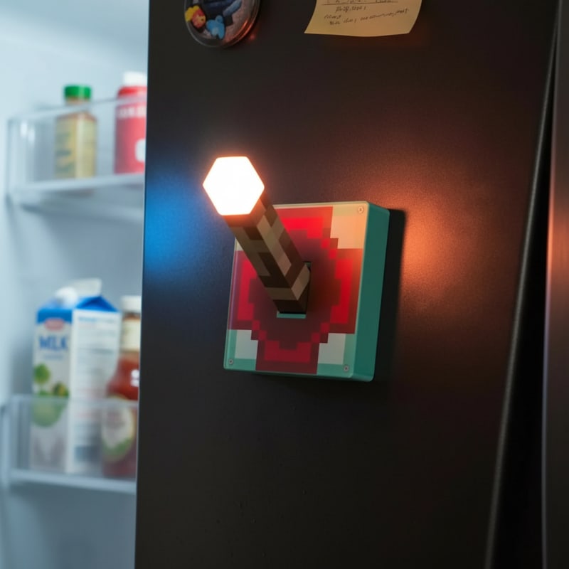 Minecraft Torch Fridge Magnet – Pixel Gaming Décor for Gamers & Kids