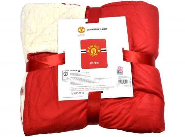 Man Utd Core Stripe Sherpa Plush Blanket- Size One Size 1