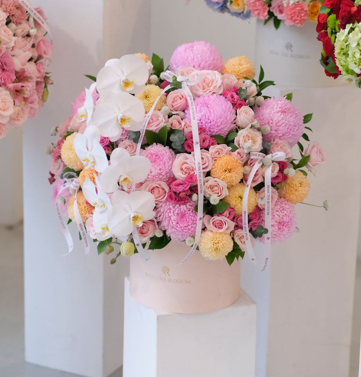 Second Fragment - Pink peony mum, orange gompie & cascade orchid with baby rose and gomphrena — the second fragment. - Rena The Blossom Jakarta