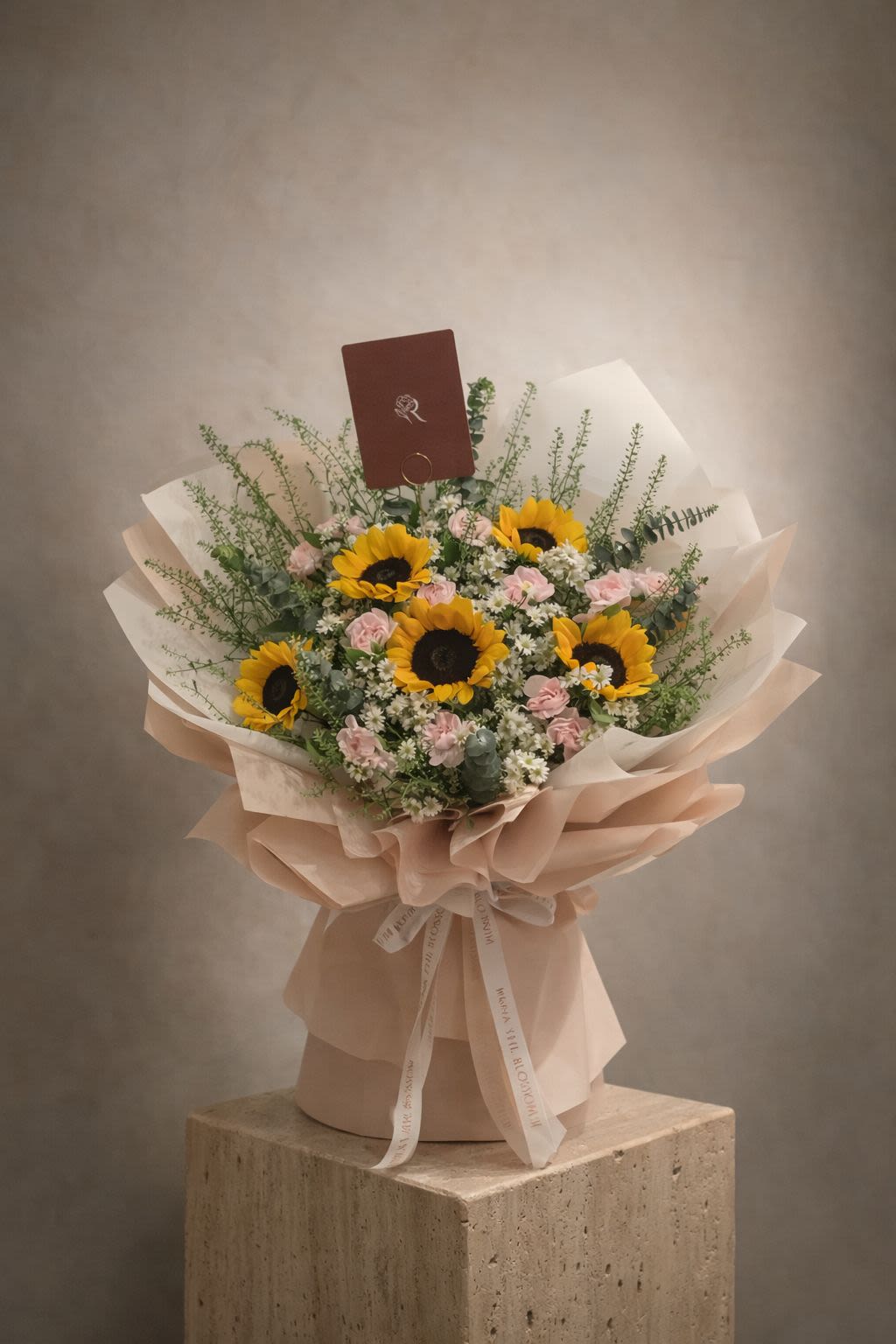 RyoSun - Yellow sunflowers with pikok, carnation & silver dollar — sunny, cheerful, and bright. - Rena The Blossom Jakarta