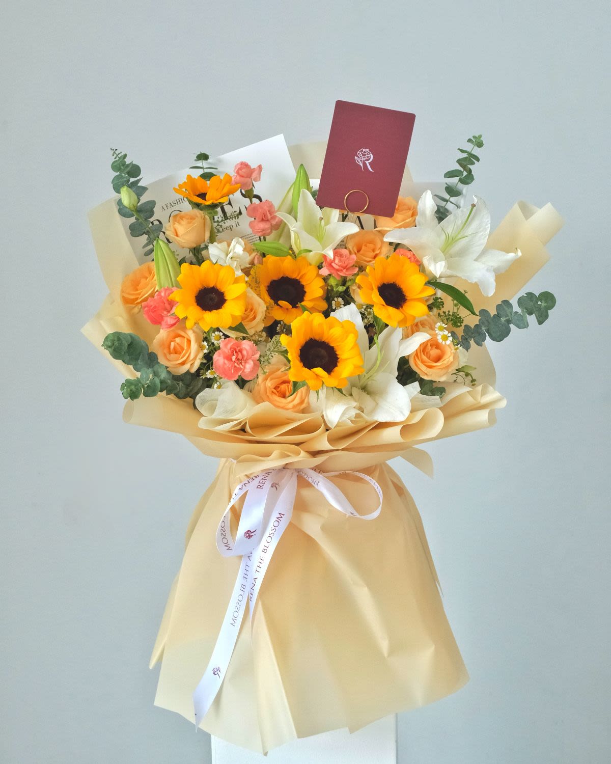 Sunny Bloom - Yellow sunflowers, carnation & lisianthus — carrying their own light, impossible not to love. - Rena The Blossom Jakarta