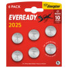 Eveready CR2025 3V Lithium Coin Batteries (Pack Of 6) Energizer