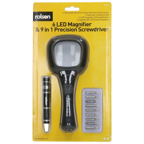 Rolson 6 LED-Lupe & 9-in-1 Pr&auml;zisionsschraubendreher Set