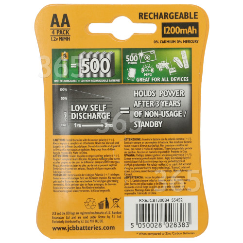 JCB AA NiMH 1200mah Rechargeable Batteries