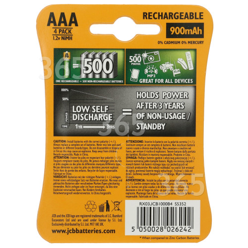 JCB AAA NiMH Rechargeable Batteries (Ready To Use)