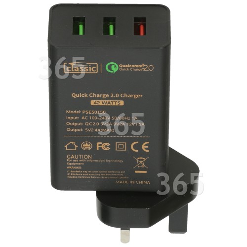 Classic Power Qualcomm 2.0 3 Port 42W USB Charger - UK Plug