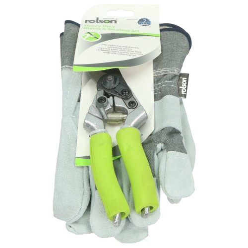 Rolson Robuste Arbeitshandschuhe & Gartenscheren-Set