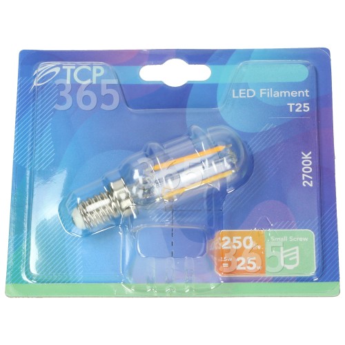 Ampoule T25 Led Filament De Hotte Aspirante 2,5W E14 (Blanc Chaud) Équivalente 25W TCP