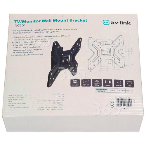 av:link 10" - 40" Tilt & Swivel TV/Monitor Wall Mount Bracket