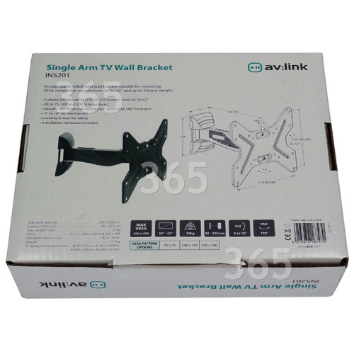 av:link 26" - 42" Full Motion Single Arm TV Wall Bracket