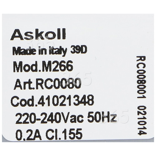 Hoover Drain Pump Assembly : Askoll M266 Art. RC0080