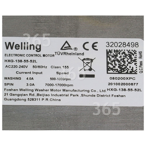 Motor : Welling HXG-138-55-52L 1000rpm