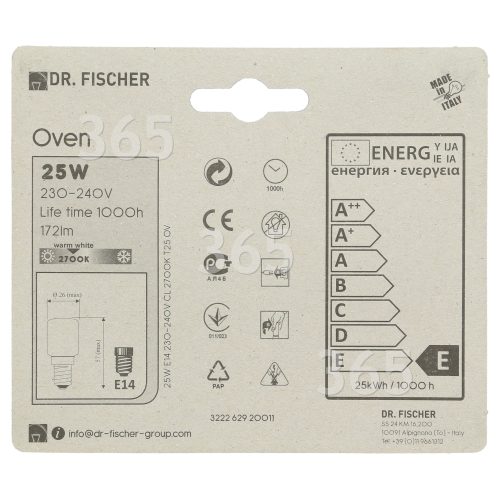 25W Universal Backofen-Glühbirne SES/E14 230-240V