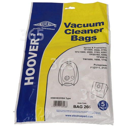 Sacs Aspirateur H58 / H63 / H64 (Paquet De 5) BAG266 - Pièce Compatible De Haute Qualité Hoover