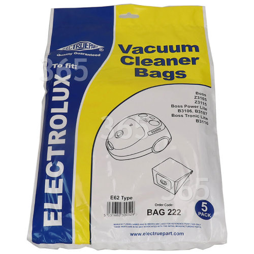 Sacs Aspirateur E62 Et U62 ( Paquet De 5 ) - BAG222 - Clean Star