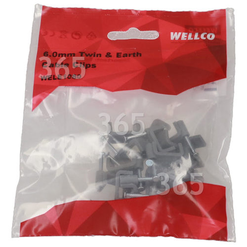 Wellco Pack Of 20 6mm Twin & Earth Cable Clips - Grey