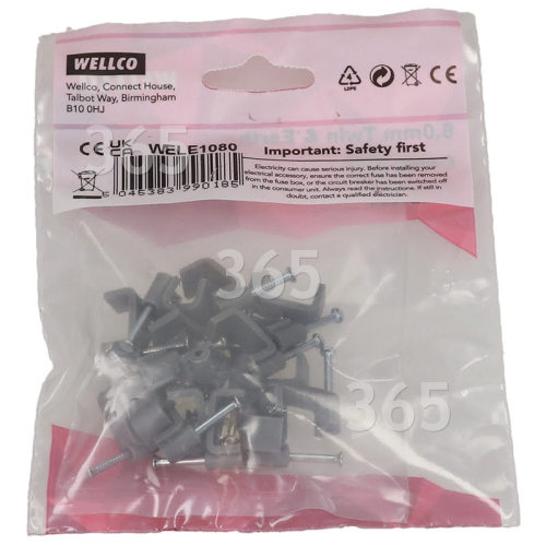 Wellco Pack Of 20 6mm Twin & Earth Cable Clips - Grey