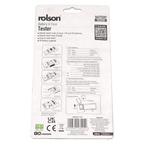 Rolson Batterie-, Gl&uuml;hbirnen- & Sicherungstester