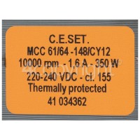Hoover VH W964D-80 Motor : C.E.SET MCC61/64 148/CY12 10000RPM