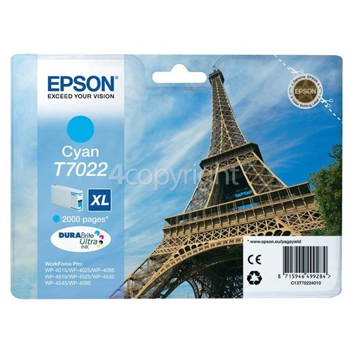 Epson Genuine T7022 High Capacity Cyan Ink Cartridge - C13T70224010