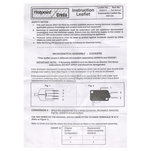 Creda 48315 Microswitch Assembly