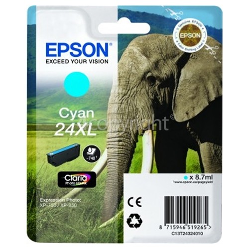 Epson Genuine Cyan 24XL Claria Photo HD Ink Cartridge - T24324010