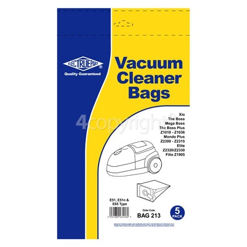 Rohnson E51 Dust Bag (Pack Of 5 5 x E51, E51n, E65 Dust Bags for Volta