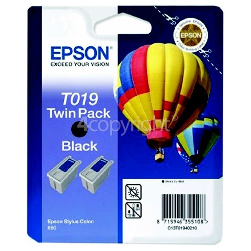 Epson Genuine T019 Black Ink Cartridge Twin Pack