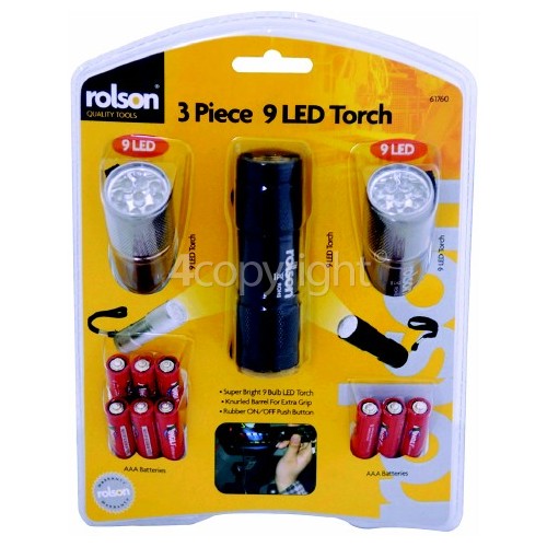 Rolson 3 Piece 9 LED Aluminium Torch Set