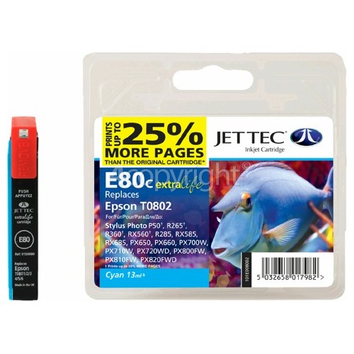 Jettec SX100 Remanufactured Epson T0802 Cyan Ink Cartridge