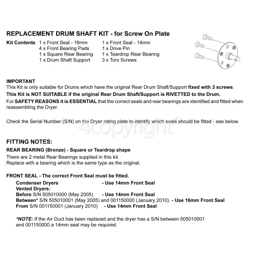 Creda Drum Shaft Repair Kit