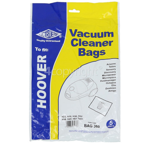 Hoover H30 / H52 / H56 / H60 / H61 Filter-Flo Synthetic Dust Bags (Pack Of 5) - BAG360