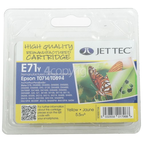 Jettec SX100 Remanufactured Epson T0714 Yellow Ink Cartridge