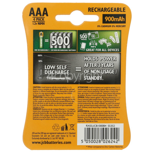 JCB AAA NiMH Rechargeable Batteries (Ready To Use)