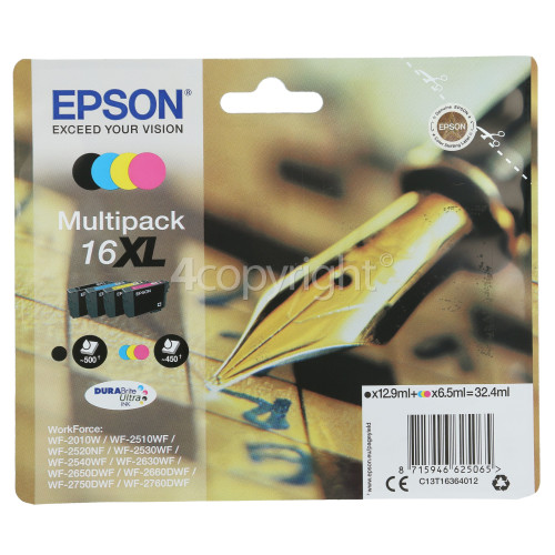 Epson Genuine T1636 - 4 Colour High Capacity Multipack Ink Cartridges - Black/Cyan/Magenta/Yellow