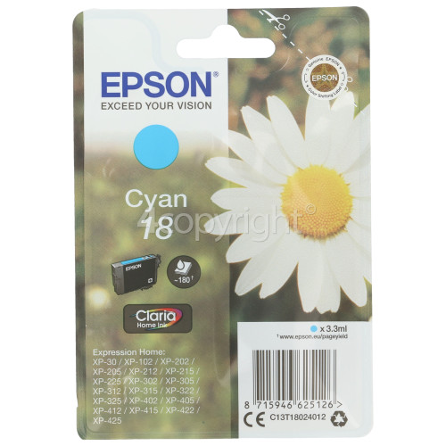 Epson Genuine T1802 Cyan Ink Cartridge