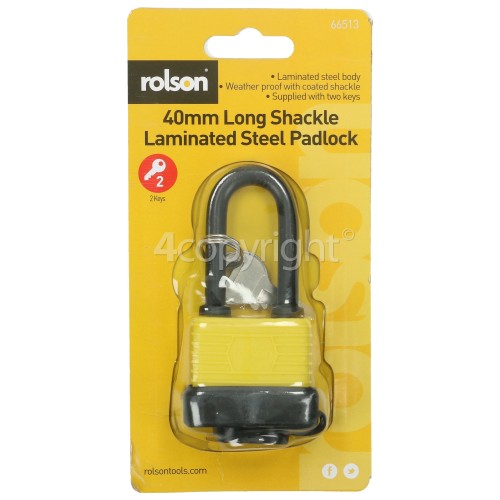 Rolson 40mm Long Shackle Weatherproof Steel Padlock