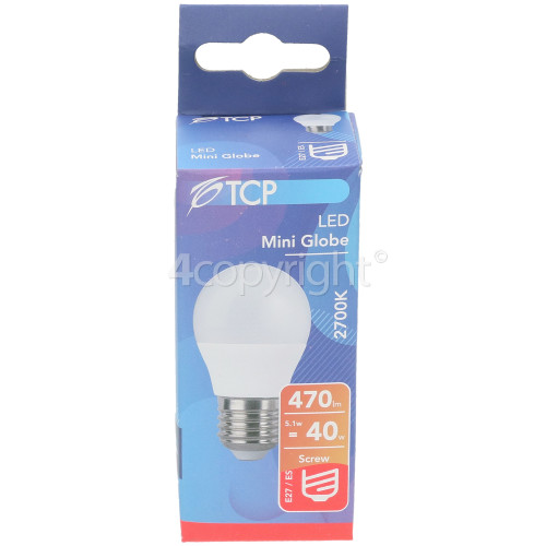 TCP 5.1W ES/E27 LED Non-Dimmable Golfball Lamp (Warm White) 40W Equivalent