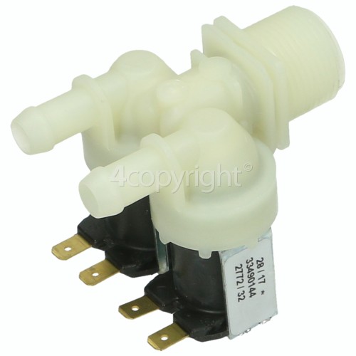 Hotpoint 9519W Cold Water Double Solenoid Inlet Valve : 180Deg. With 12 Bore Outlets