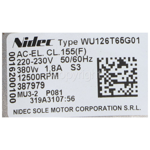 Gorenje Main Motor : Nidec Sole WU126T65G01 380W 12500RPM