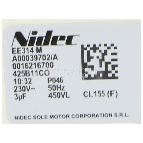 Electrolux Circulation Pump Motor Assembly : Nidec Sole EE314M A000939702/A