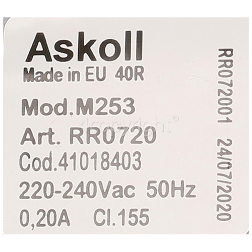 Hoover MK 7160/1-84 Drain Pump Assembly : Askoll Mod. M253 ART RR0720